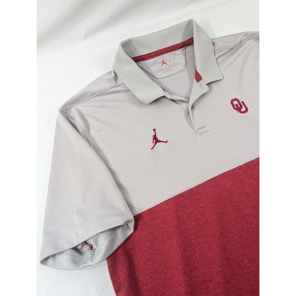 Nike Jordan Oklahoma Sooners Dri-Fit Polo Red Gray Embroidered On Field Nike
